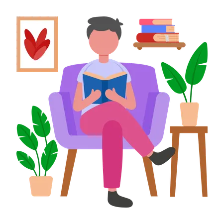 Boy having Peaceful Morning Reading Time  Illustration