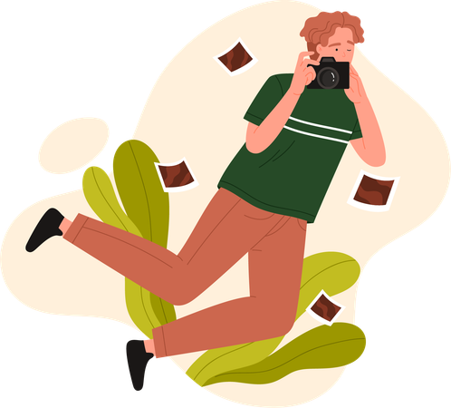Boy having photography hobby  Illustration