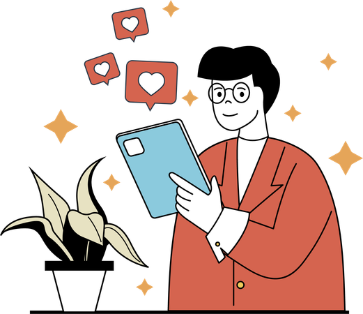 Boy Having Social Media Addiction  Illustration