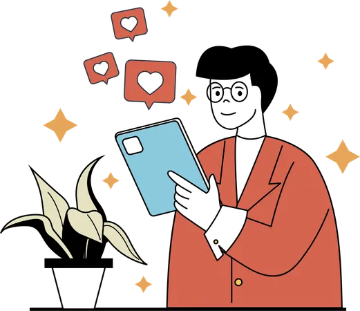 Boy Having Social Media Addiction  Illustration