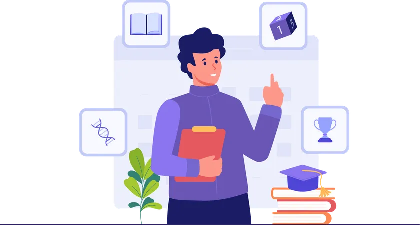 Boy Having Study Schedule  Illustration