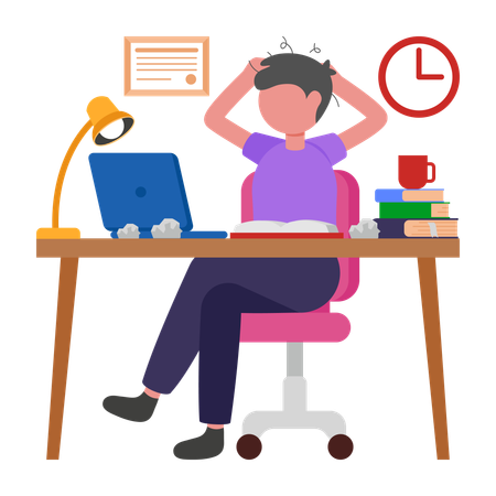 Boy having Study Stress  Illustration