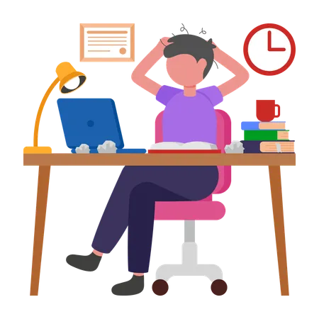 Boy having Study Stress  Illustration