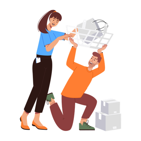 Boy helping girl in shopping  Illustration