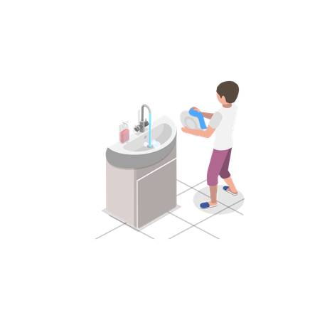 Boy helping in household chores  Illustration