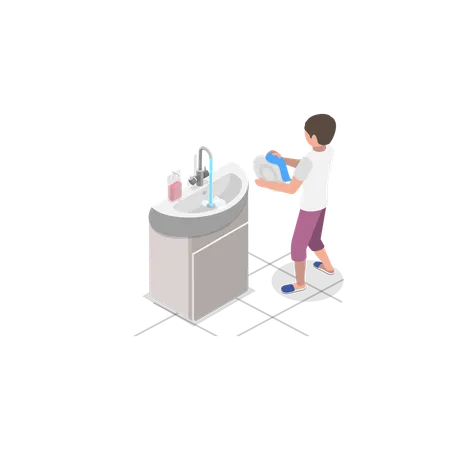 Boy helping in household chores  Illustration