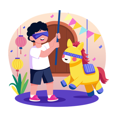 Boy hitting pianta  Illustration
