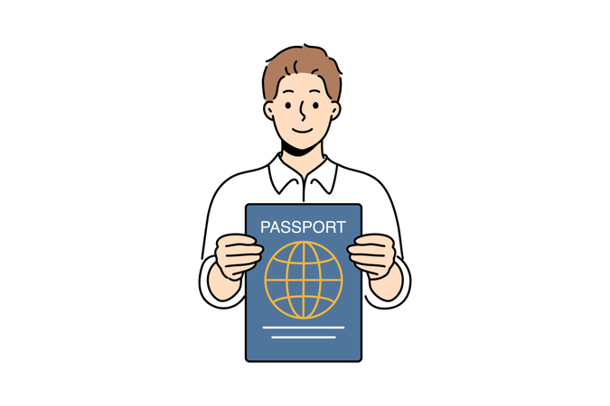 Boy hold passport  Illustration