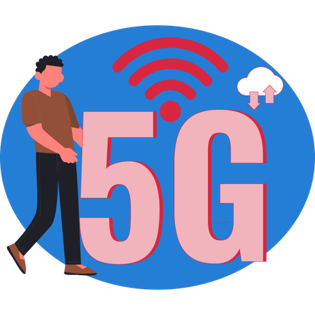 Boy  holding 5G technology device  Illustration