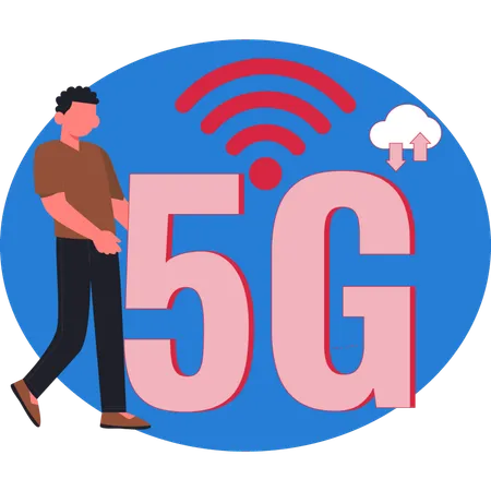 Boy  holding 5G technology device  Illustration