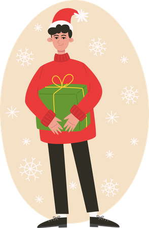 Boy holding a Christmas present  Illustration