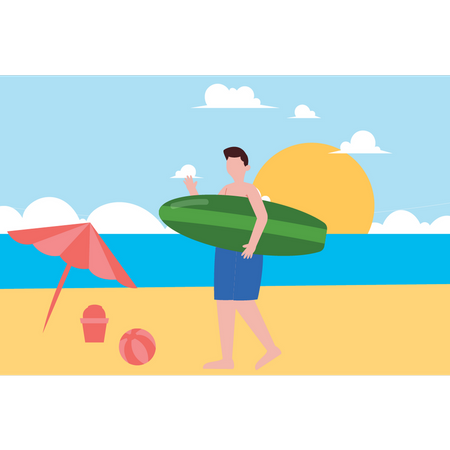 Boy holding a surfboard Illustration