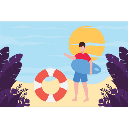 Boy holding a surfboard  Illustration