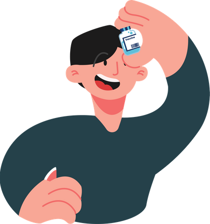 Boy holding a vaccine vial  Illustration