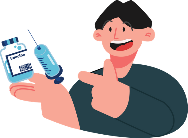 Boy holding a vaccine vial & injection  イラスト
