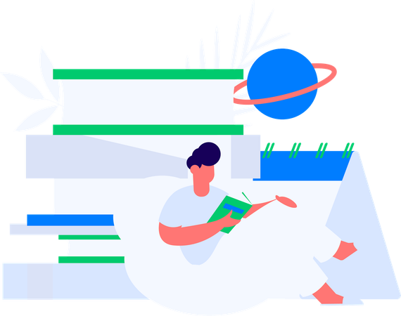 Boy holding and reading book  Illustration
