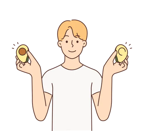 Boy holding avocado  일러스트레이션