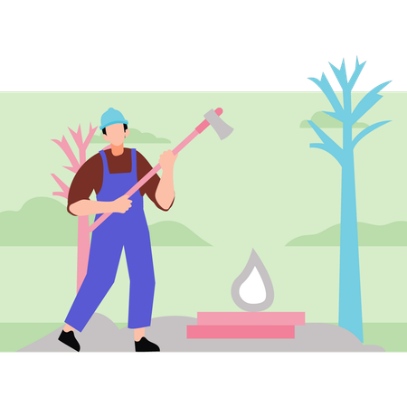 Boy holding axe  Illustration