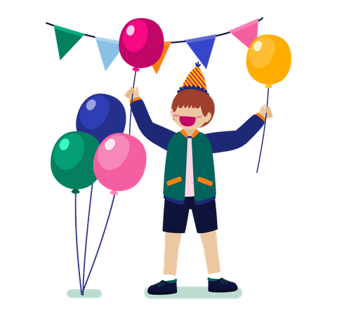 Boy holding balloon Illustration