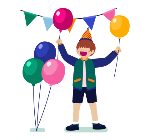 Boy holding balloon Illustration