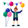 boy holding balloon illustration