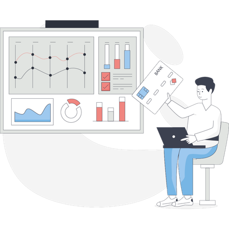 Boy holding bank card  Illustration