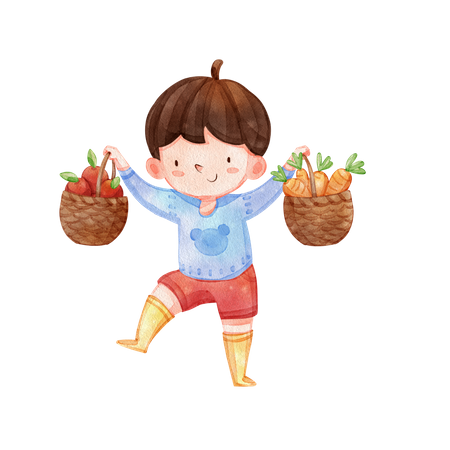 Boy holding basket Illustration