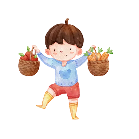 Boy holding basket  Illustration