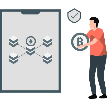 Boy holding bitcoin  Illustration