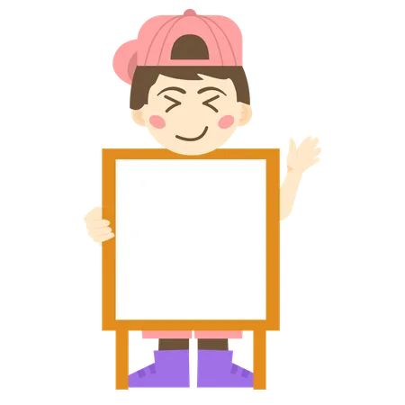 Boy holding blank space for advertisement  Illustration