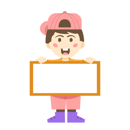 Boy holding board for advertisement  Illustration