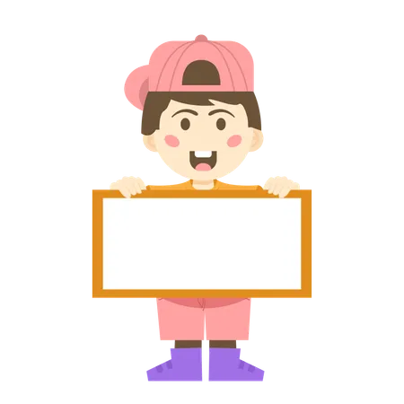 Boy holding board for advertisement  Illustration