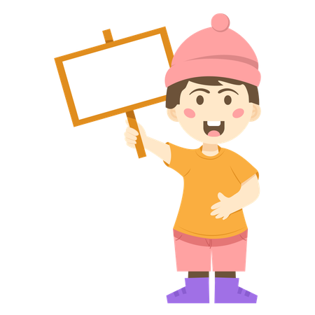 Boy holding board with writing space in it  Illustration