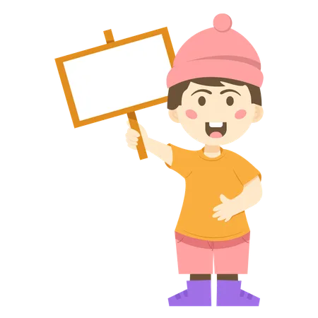 Boy holding board with writing space in it  Illustration