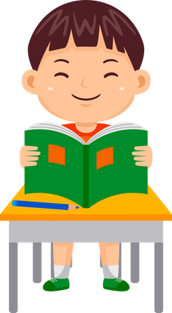 Boy holding Book and reading  Illustration