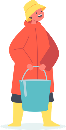 Boy holding bucket for fishing  Illustration