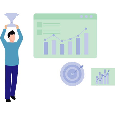 Boy holding business trophy  Illustration