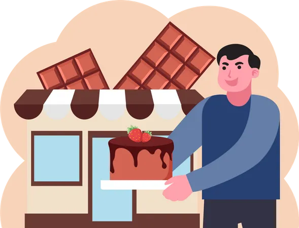 Boy holding cake  Illustration