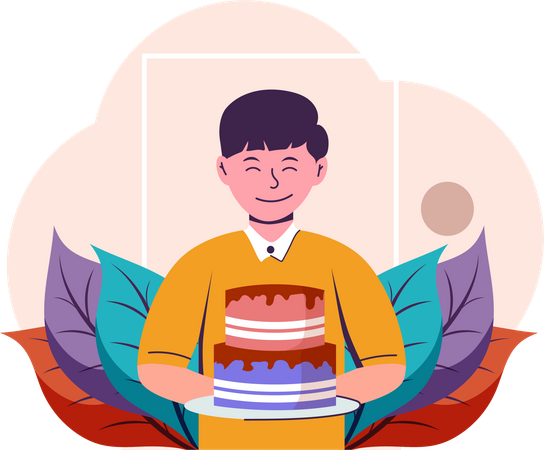 Boy holding cake  Illustration