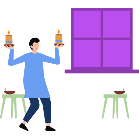 Boy holding candles  Illustration