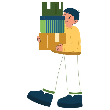 Boy holding cargo box  Illustration
