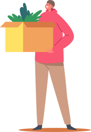 Boy Holding Carton Box  Illustration