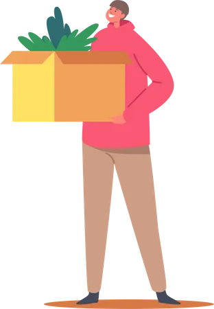 Boy Holding Carton Box Illustration