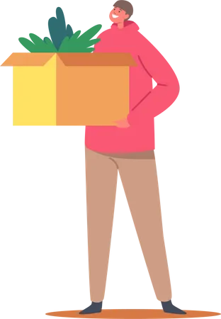 Boy Holding Carton Box  Illustration