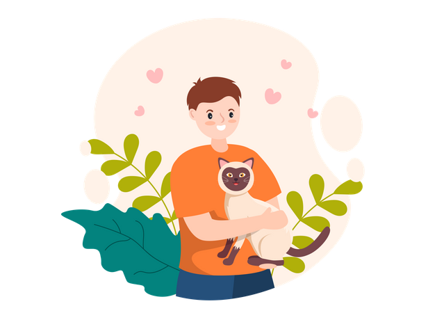 Boy holding cat Illustration