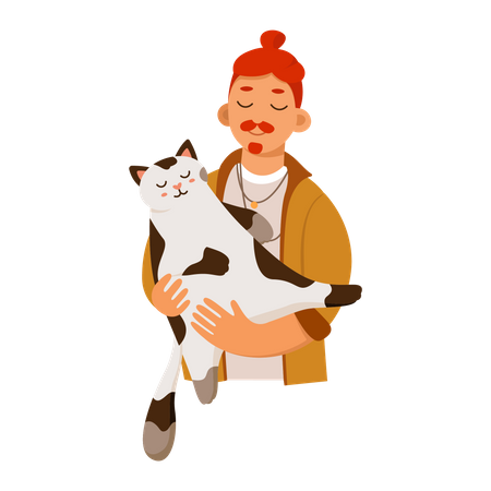 Boy holding cat  일러스트레이션