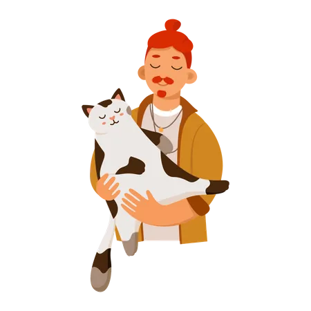 Boy holding cat  일러스트레이션