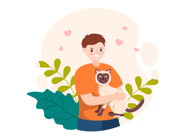 Boy holding cat  Illustration