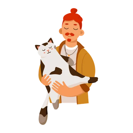 Boy holding cat  Illustration