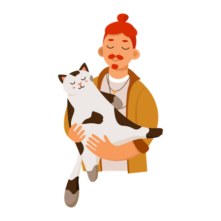 Boy holding cat  Illustration